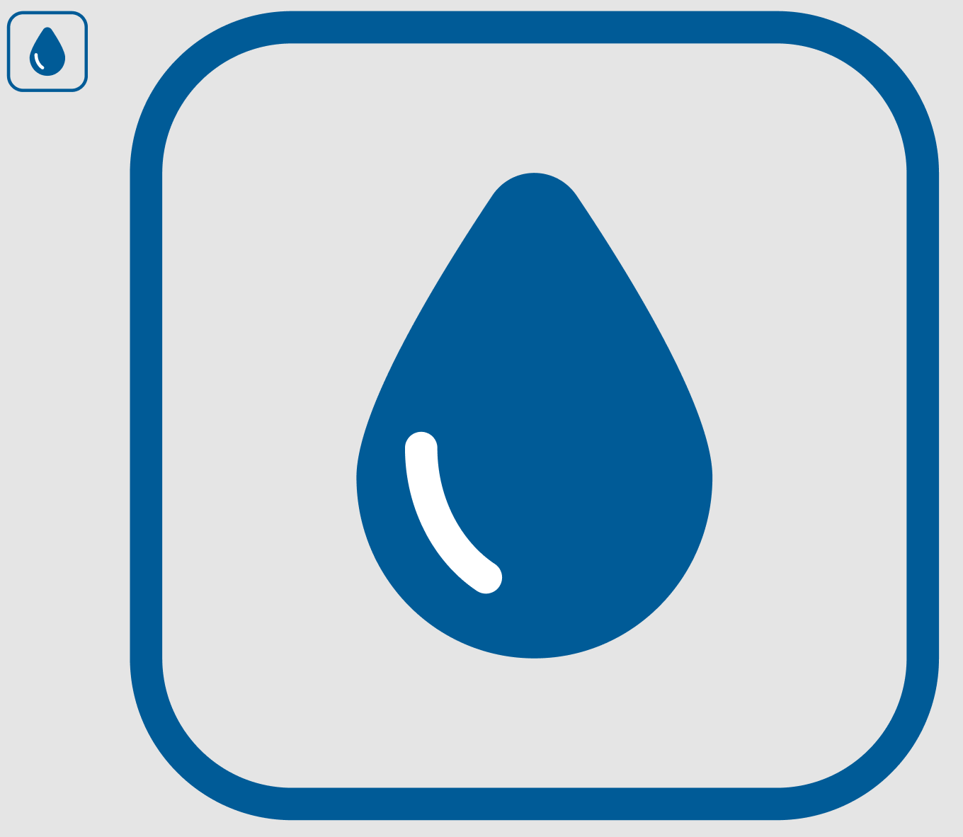 A small-sized version of an icon is on the left, and a large-sized version of an icon is on the right. The icon is a representation of a water droplet surrounded by a rounded border. Both the droplet and border are blue. Both the small-sized version and the large-sized version look good.