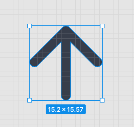 A screenshot from Figma of an SVG representing an arrow pointing upwards. There is a bounding box tightly around the arrow graphic.