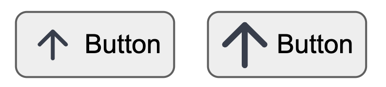 A screenshot of two HTML buttons side-by-side, both with icons of arrows pointing up and the text 'Button'. The button on the left has the icon with padding, and looks nice. The button on the right has the icon without padding, and looks bad.