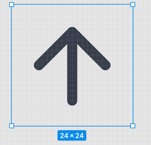 A screenshot from Figma of an SVG representing an arrow pointing upwards. There is a bounding box with 4 pixels of empty padding around the arrow graphic.