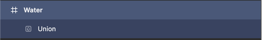 A screenshot of Figma's layers panel showing one layer 'Union' inside of a frame titled 'Water'.